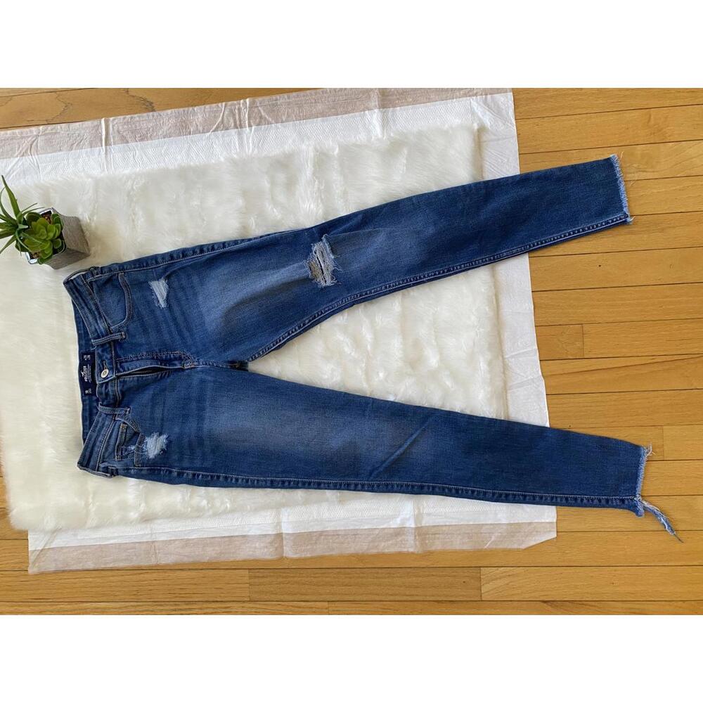 Hollister Women's Skinny Jeans Distressed Blue Denim